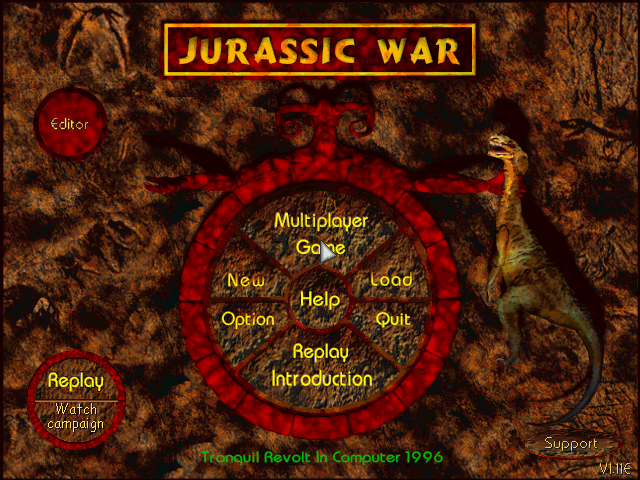 Original Jurassic War game menu